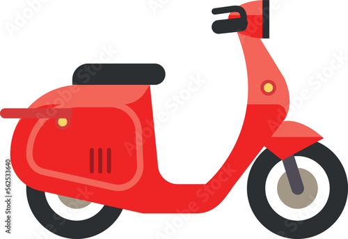 Red scooter icon. Cartoon moped side view