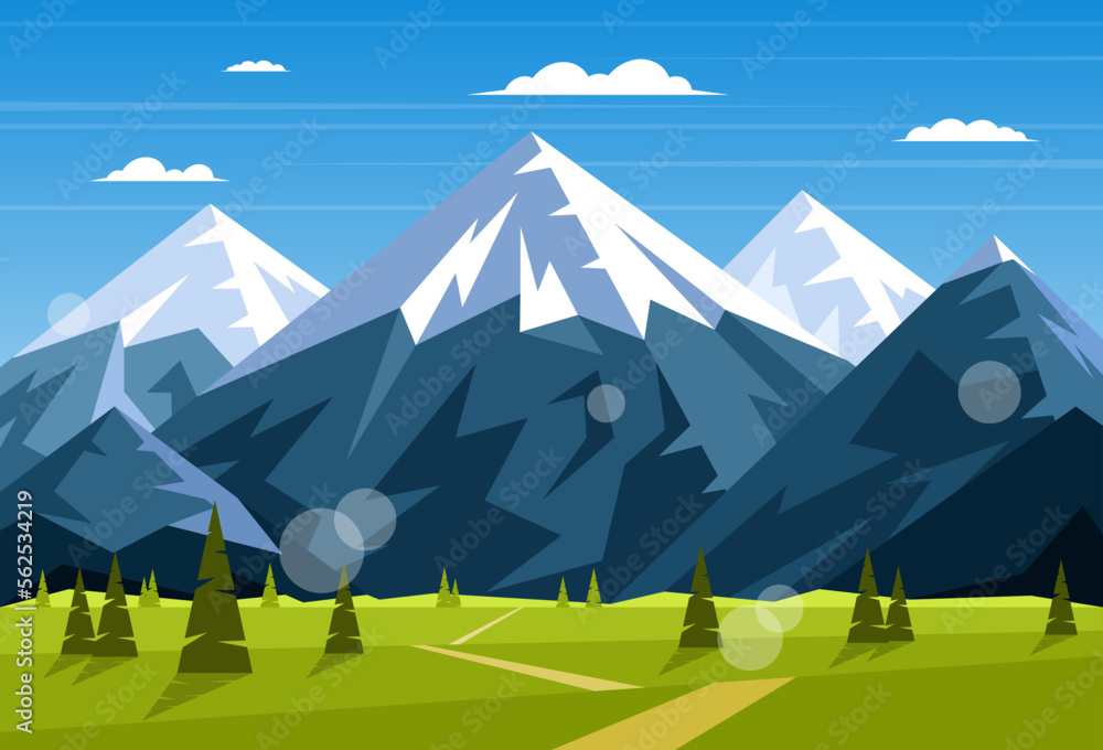 Fototapeta premium Mountain landscape. Blue sky and mountain range at sunrise