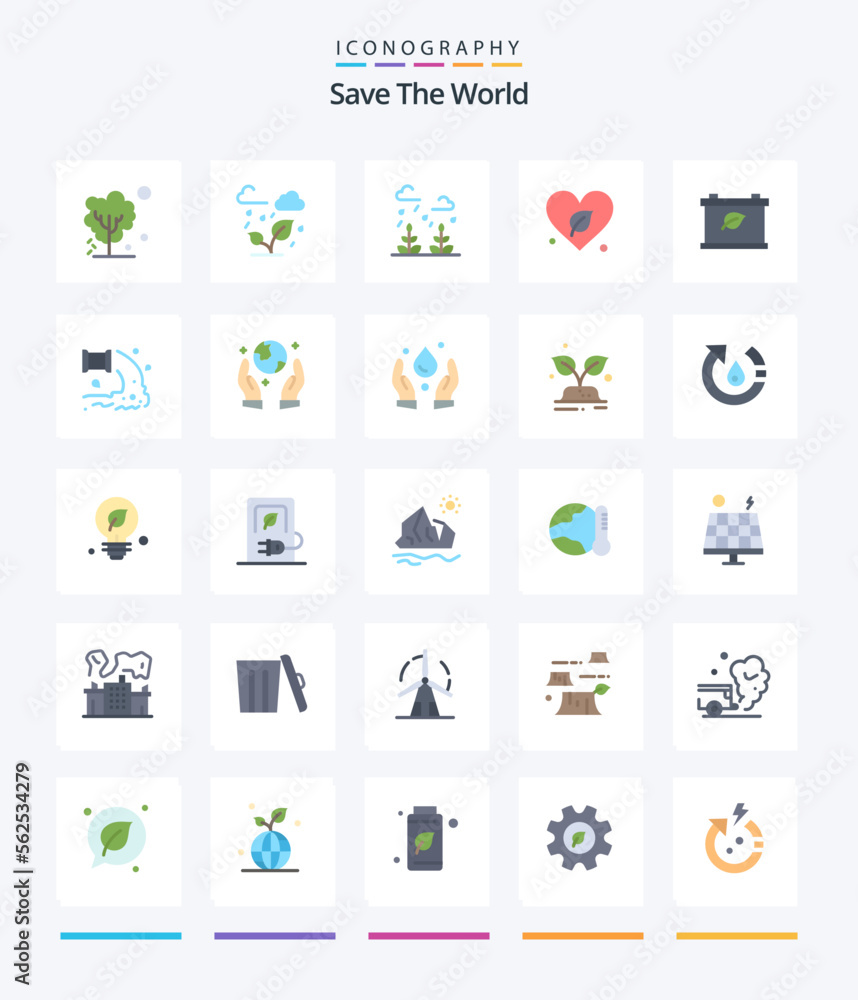Creative Save The World 25 Flat icon pack  Such As battery. world. leaf. green. life