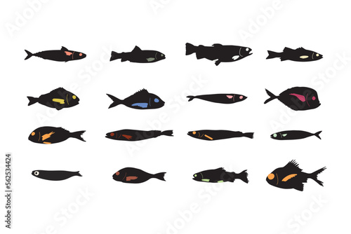 Cute black silhouette fish vector illustration icon. Tropical fish, sea fish, aquarium fish