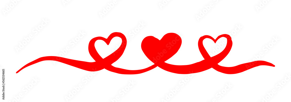 Three Hearts Valentine's Day swash hand painted with brush and ink Three Hearts Valentine's Day swash hand painted with brush and ink
