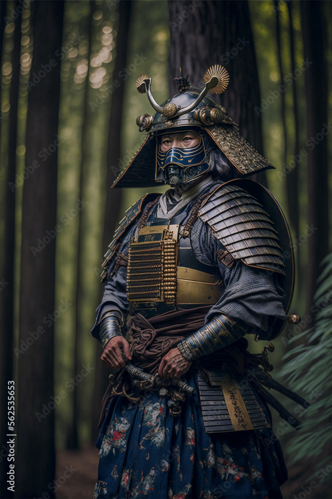Samurai in traditional armor in the forest, Japanese warrior portrait, ai generated art Samurai in traditional armor in the forest, Japanese warrior portrait, ai generated art