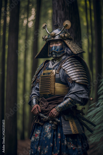 Samurai in traditional armor in the forest, Japanese warrior portrait, ai generated art © Art Gallery