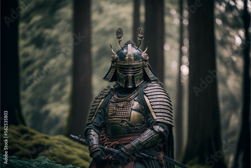 Samurai in armor in the forest, Japanese warrior, ai generated art © Art Gallery
