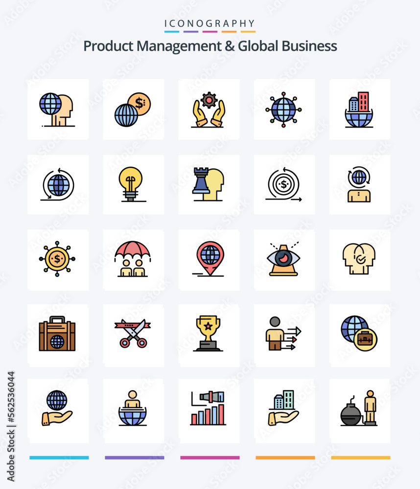 Creative Product Managment And Global Business 25 Line FIlled icon pack  Such As global organization. global. modern. connections. solutions