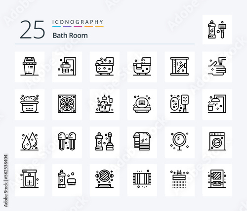 Bath Room 25 Line icon pack including drainage. clean. bathroom. bubbles. animals