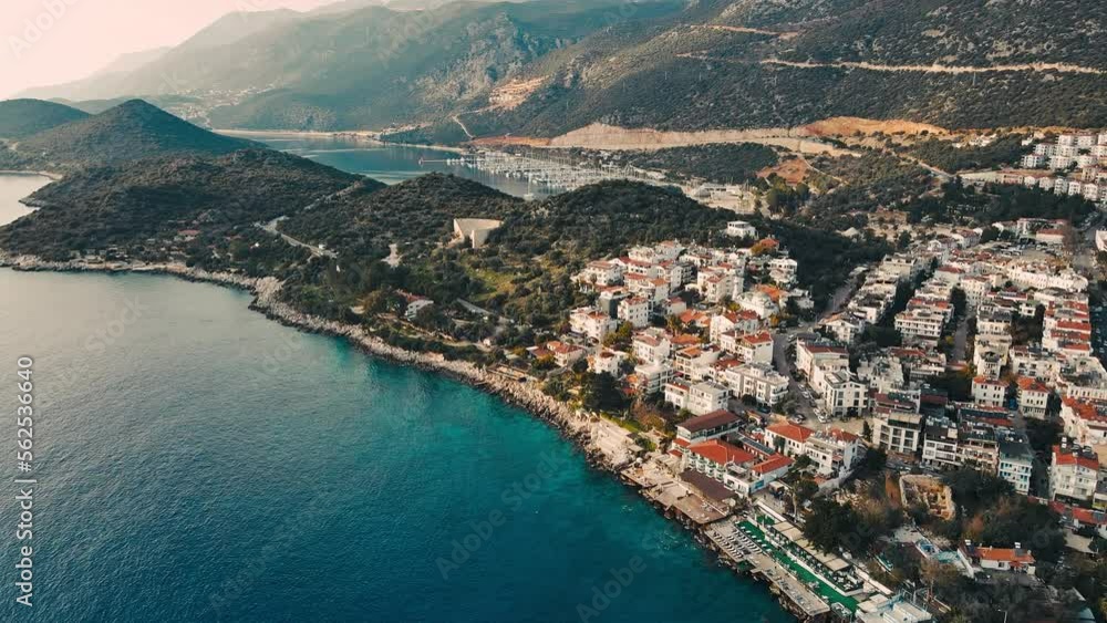 Kas beautiful small town on mediterranean coast in turkey, aerial wide shot Kas beautiful small town on mediterranean coast in turkey, aerial wide shot