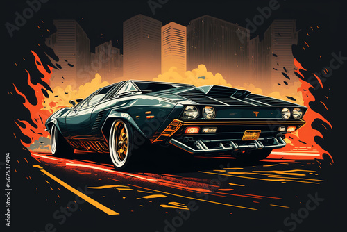 Washable wallpaper murals Car in a drawn cartoon style, perfect for custom car lovers and for printing. Gen art Washable wallpaper murals Car in a drawn cartoon style, perfect for custom car lovers and for printing. Gen art