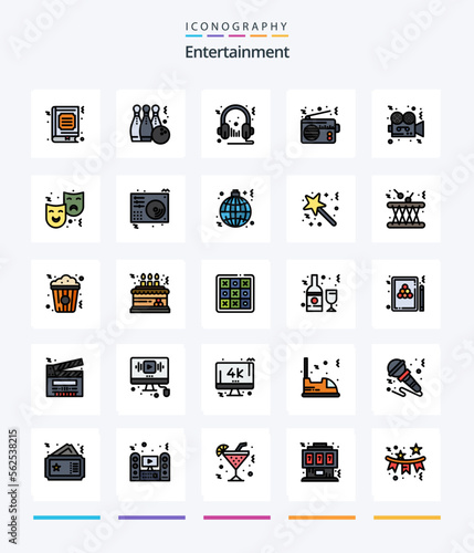 Creative Entertainment 25 Line FIlled icon pack  Such As device. radio. sport. microphone. audio