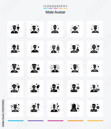 Creative Male Avatar 25 Glyph Solid Black icon pack Such As man. science. recorder. professor. detect