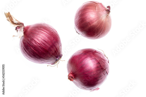 red onions close up on white background
