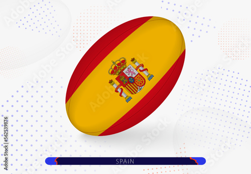 Rugby ball with the flag of Spain on it. Equipment for rugby team of Spain.