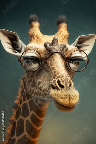 Giraffe using reading glasses  generative ai 