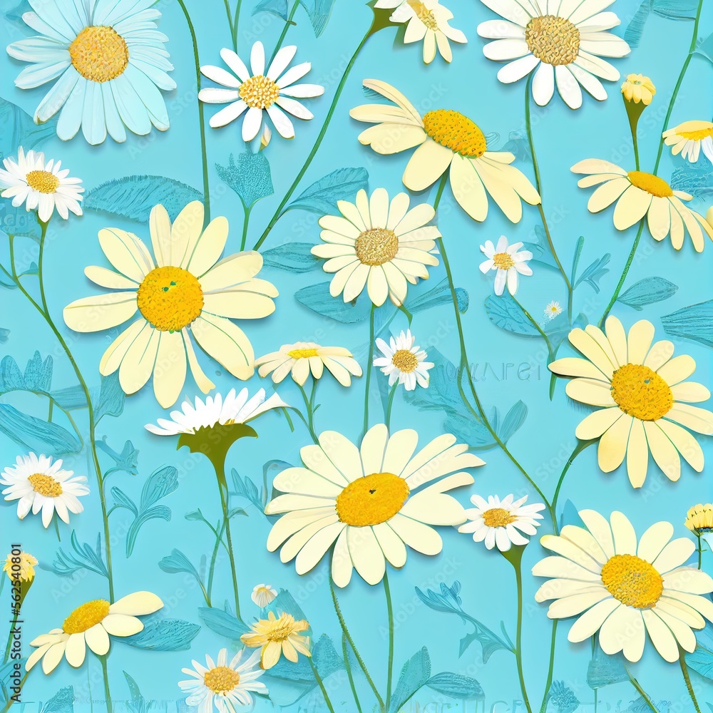 Sunflowers wallpaper, light blue, generative ai