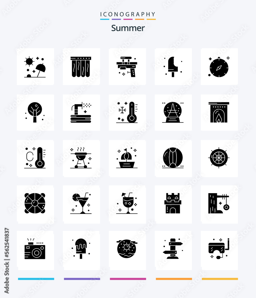 Creative Summer 25 Glyph Solid Black icon pack  Such As summer. ice. fun. food. water