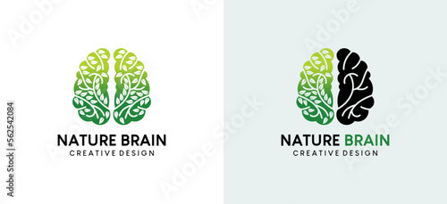 Nature brain logo design, creative abstract leaf and brain logo vector illustration