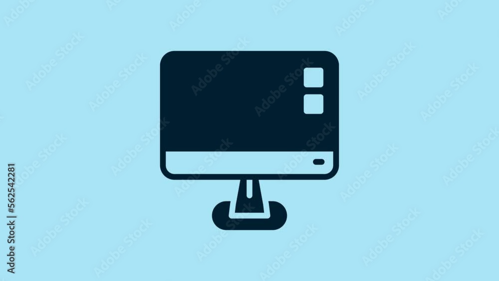 Blue Computer monitor screen icon isolated on blue background. Electronic device. Front view. 4K Video motion graphic animation Blue Computer monitor screen icon isolated on blue background. Electronic device. Front view. 4K Video motion graphic animation