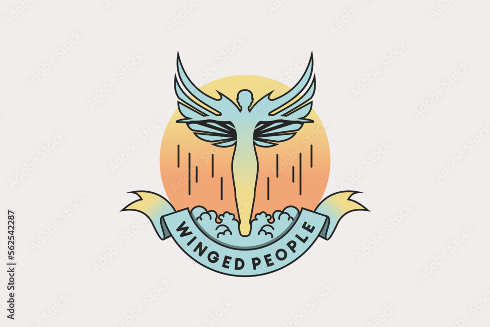 Fototapeta premium Creative abstract vintage winged man logo design
