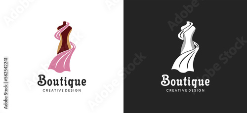 Women dress logo design, beauty fashion boutique logo vector illustration