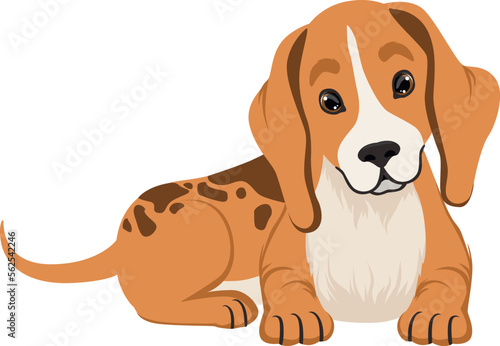 Cute little puppy lying. Smart cartoon dog