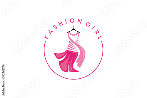Pink woman dress logo design, beauty fashion logo vector illustration