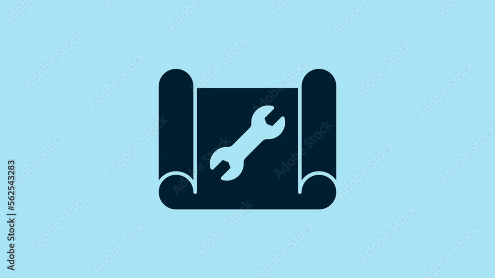 Blue Graphing paper for engineering and wrench icon isolated on blue background. 4K Video motion graphic animation Blue Graphing paper for engineering and wrench icon isolated on blue background. 4K Video motion graphic animation
