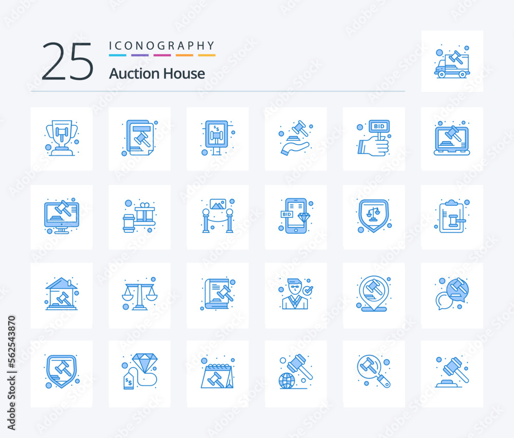 Auction 25 Blue Color icon pack including compete. lawyer. auction. law. hand