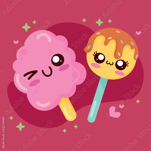 cotton candy with lollipop kawaii