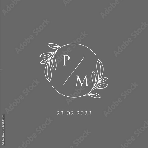 Letter PM wedding monogram logo design creative floral style initial name template