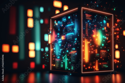 The colorful light of the futuristic Ai Cube, Generative Ai