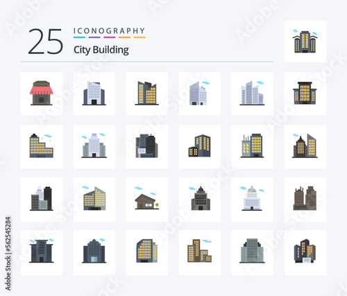 City Building 25 Flat Color icon pack including business. real. office. office. building