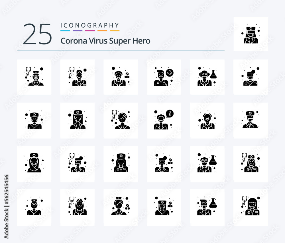 Corona Virus Super Hero 25 Solid Glyph icon pack including man. avatar. male. pharmacy. hospital