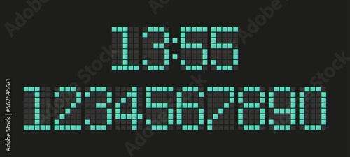 Digital Clock set in pixel style. Electronic Numbers collection. Vector illustration.