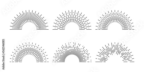 Sunburst set. Sunburst icon collection. Retro sunburst design. Sunrise rays light burst line sunshine sunbeam vintage border symbol. Vector illustration.