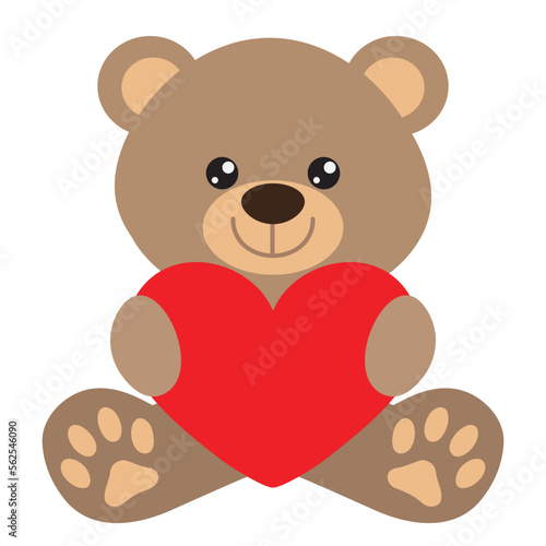 Cute sitting Valentine  bear vector cartoon illustration
