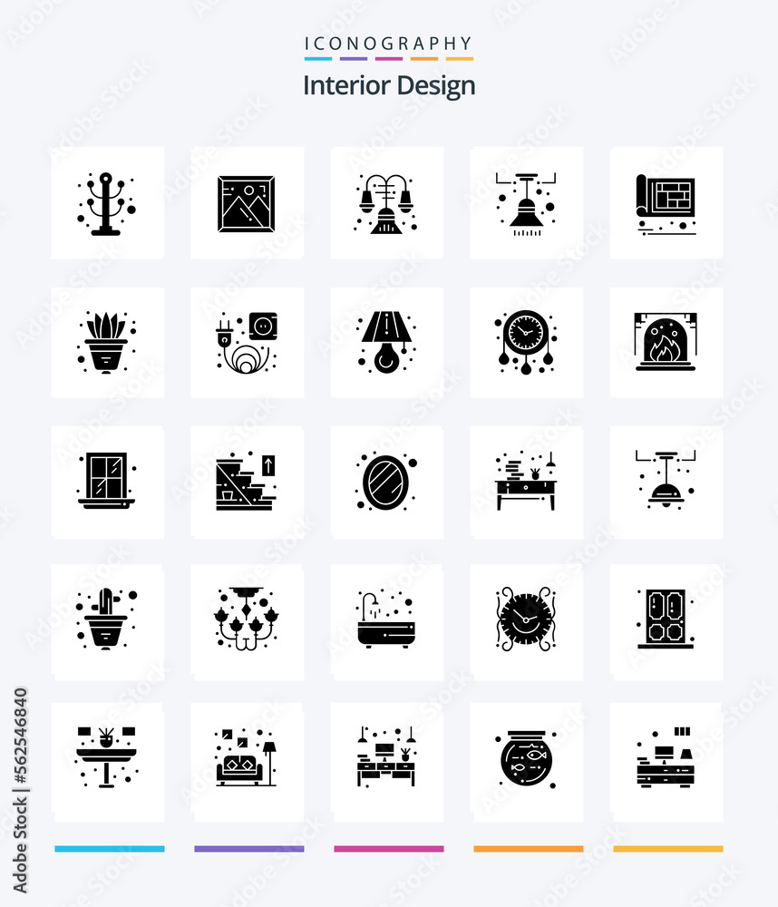 Creative Interior Design 25 Glyph Solid Black icon pack  Such As construction. architectural. house. light. furniture
