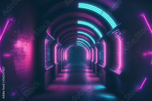 Cyberpunk Tunnel, Generative AI, Illustration