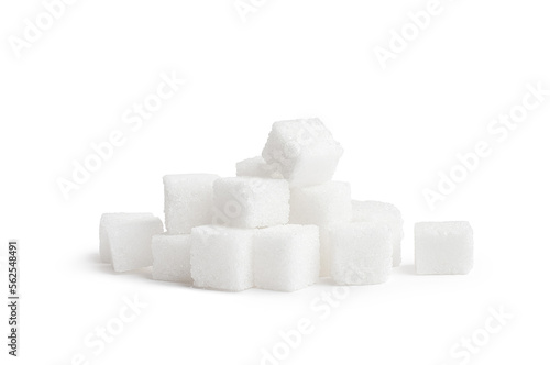white sugar cubes isolated on white background
