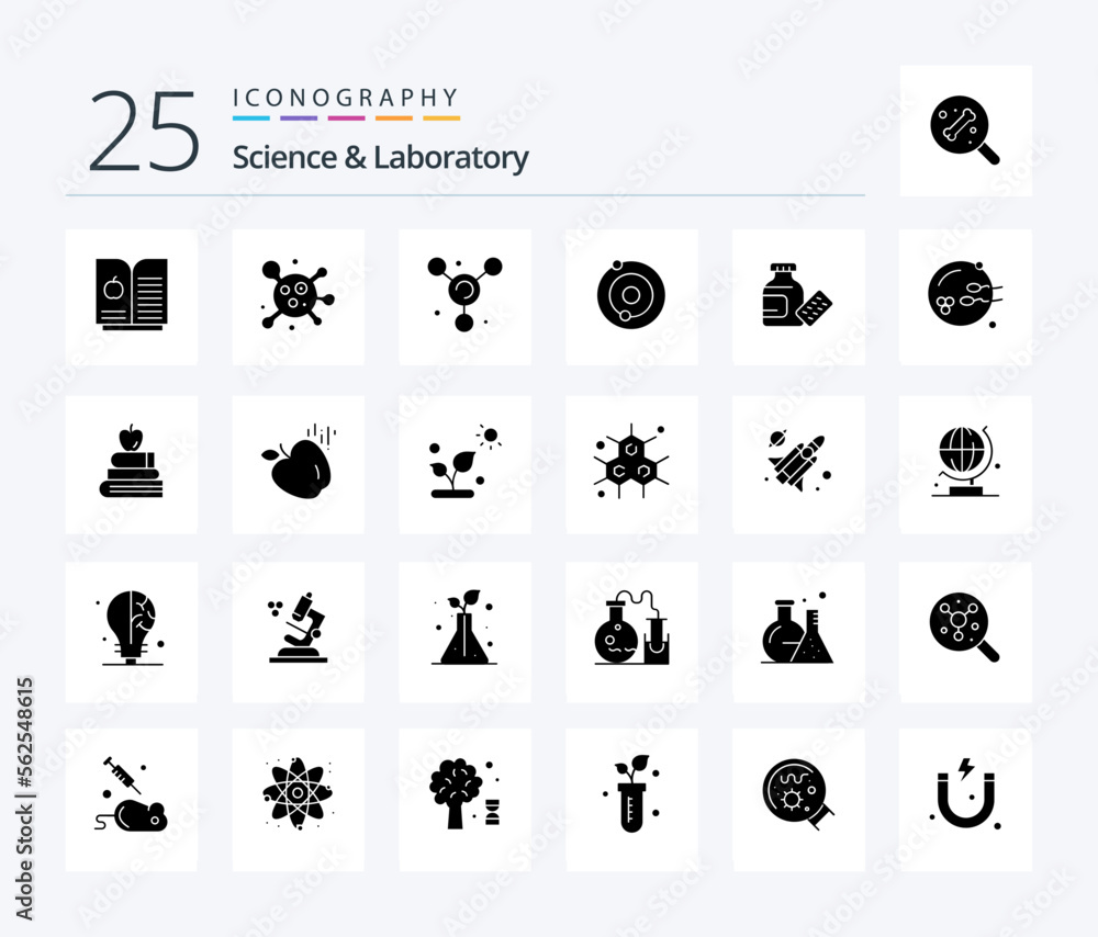 Science 25 Solid Glyph icon pack including education. apple. medical. sex. procreation