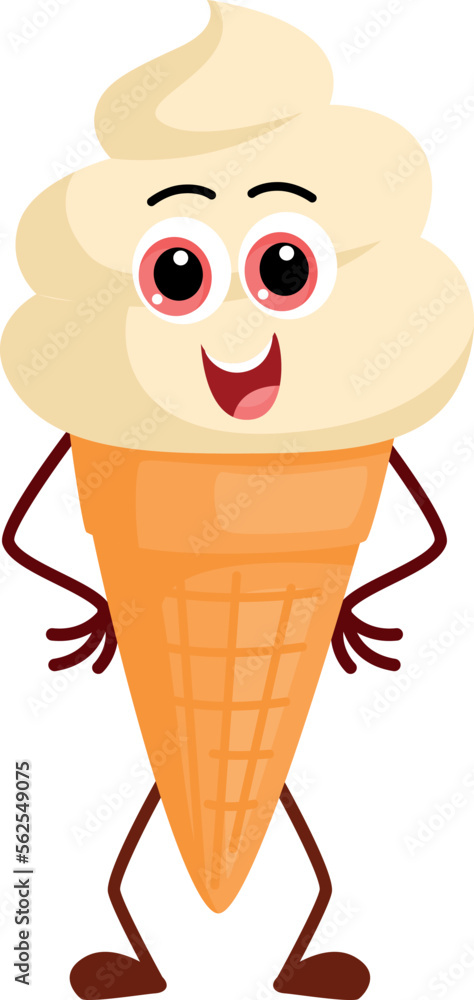Ice cream mascot. Sweet waffle cone character Ice cream mascot. Sweet waffle cone character