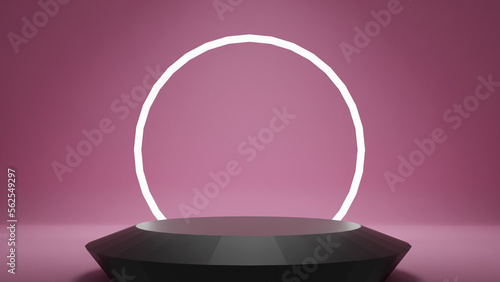 Luxury podium with ring light on colorful background