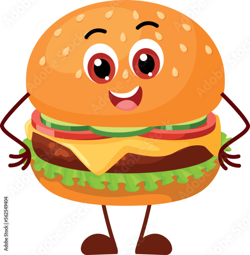 Funny kawaii burger with smiling face. Happy cartoon character