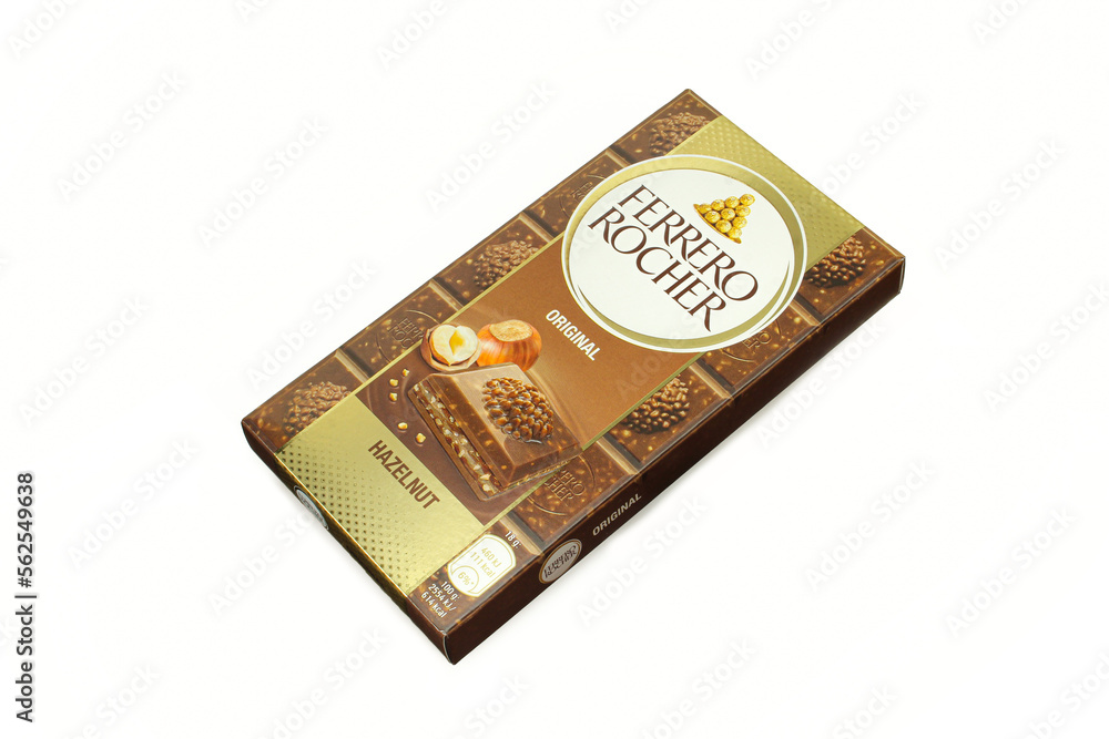 Ferrero Rocher Hazelnut chocolate bar package isolated on white ...