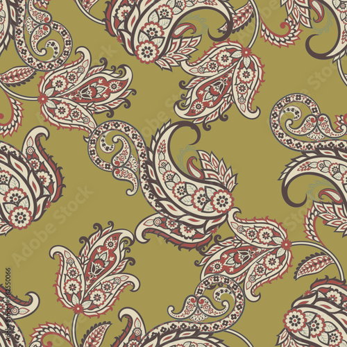 Paisley Floral oriental ethnic Pattern. Seamless Vector Ornament. Damask fabric patterns.
