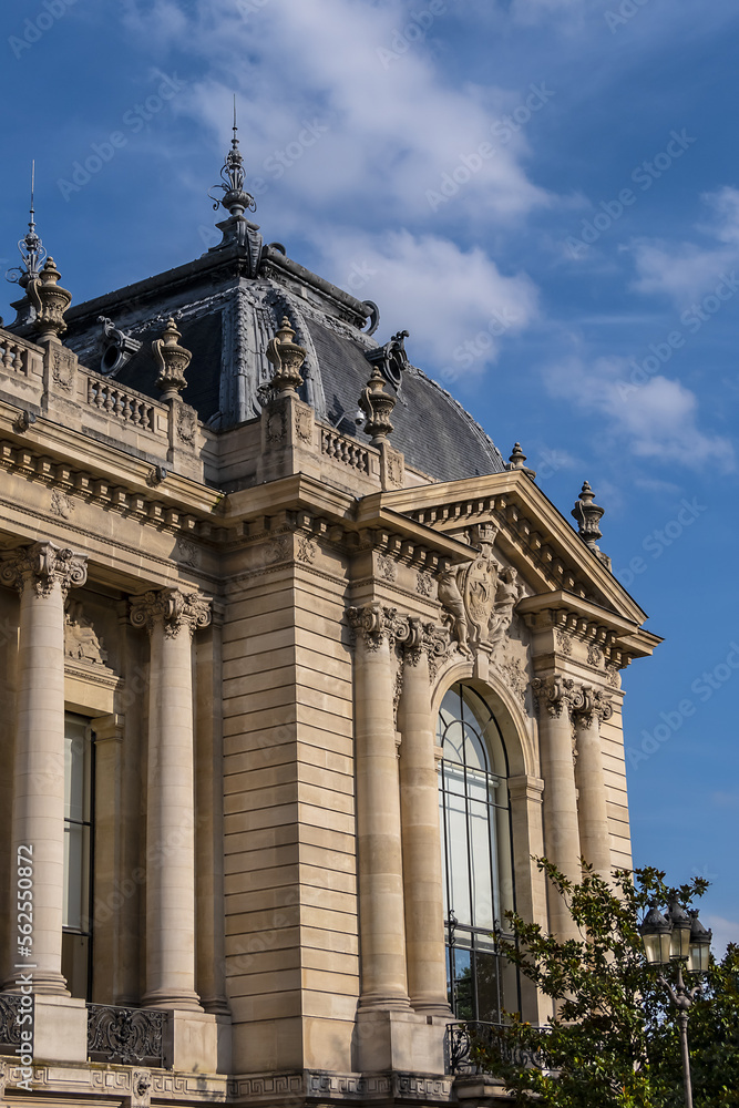 Architectural details of famous Petit Palais (Small Palace) - the former exhibition pavilion of the World Exhibition, held in Paris in 1900. Paris, France.