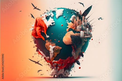 Geopolitics illustrated on a globe. Poster, banner design for chaos in the world photo