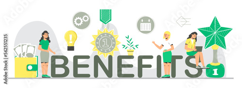 Benefits for worker, buyer. Employee, teamwork benefits package vector for web, UI, banner, social net story.