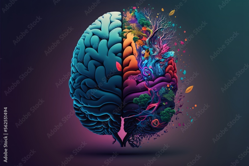 Human Brain. Right brain left brain. Graphic Illustration of the human