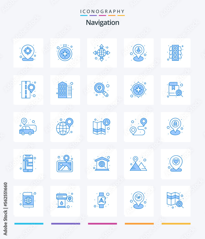 Creative Navigation 25 Blue icon pack  Such As traffic. lights. globe. pin. location