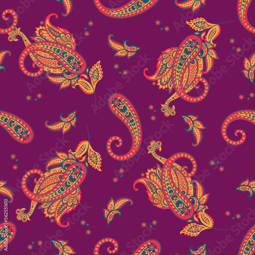 Paisley seamless vector pattern. Fabric Indian floral ornament © antalogiya
